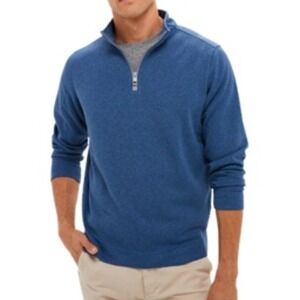 Enzo Mantovani 100% Wool Mens Blue 1/4 Zip Mock Neck Sweater‎ Size XL